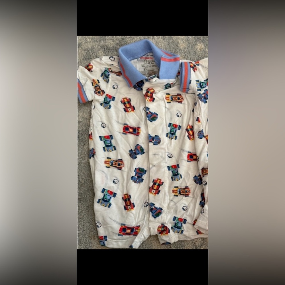 Magnetic me short sleeve Romper with Race Car Print